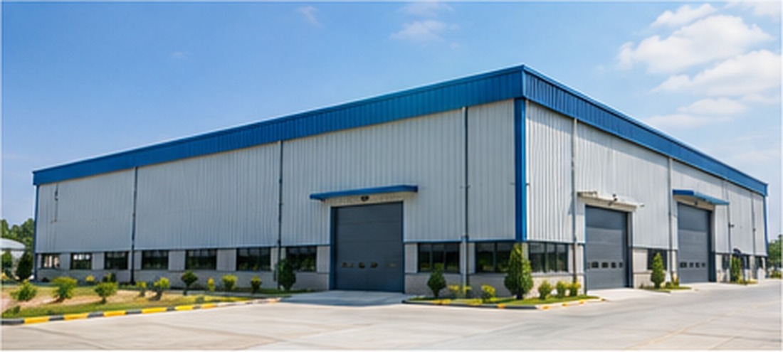 Industrial steel warehouse exterior
