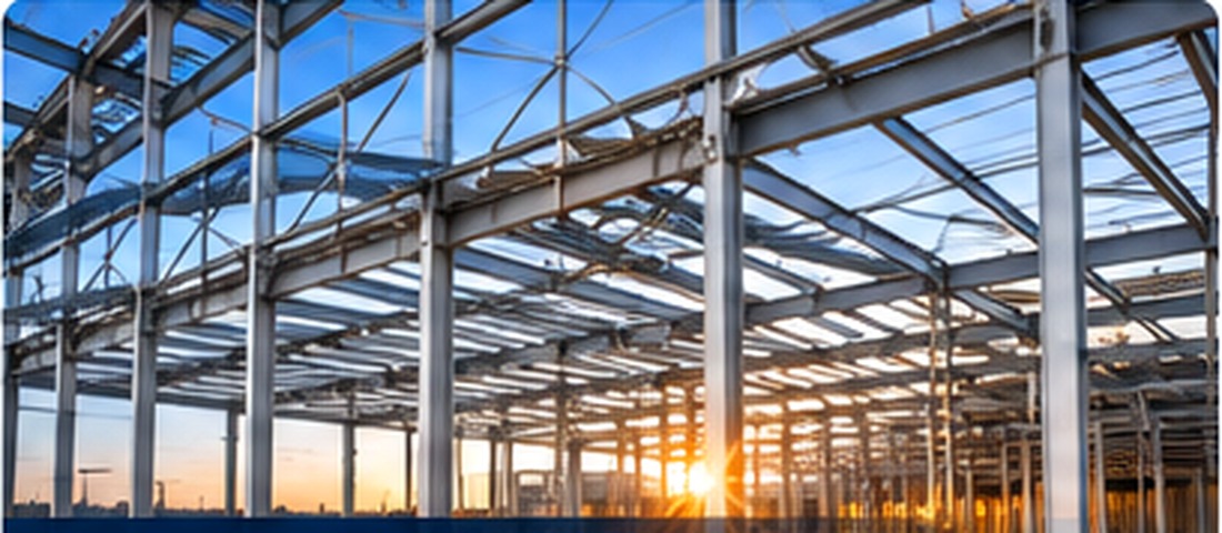 Steel frame under construction inside an industrial building